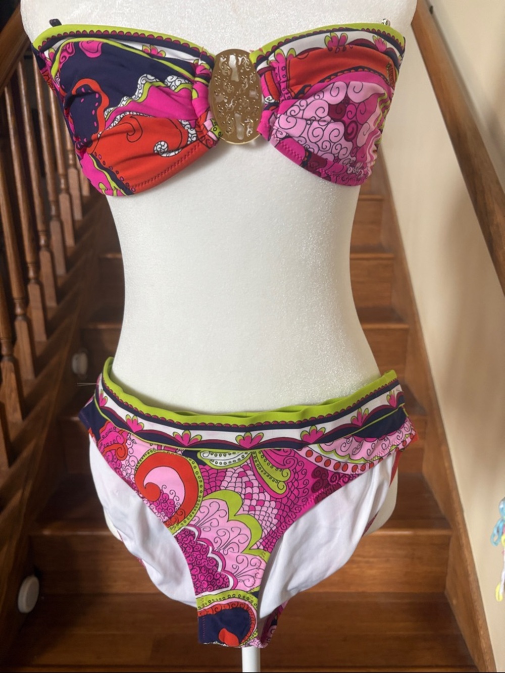 NWOTS Pink & Lime Paisley Bikini Set w/ Gold Medallion accents  FIRM PRICE 👇